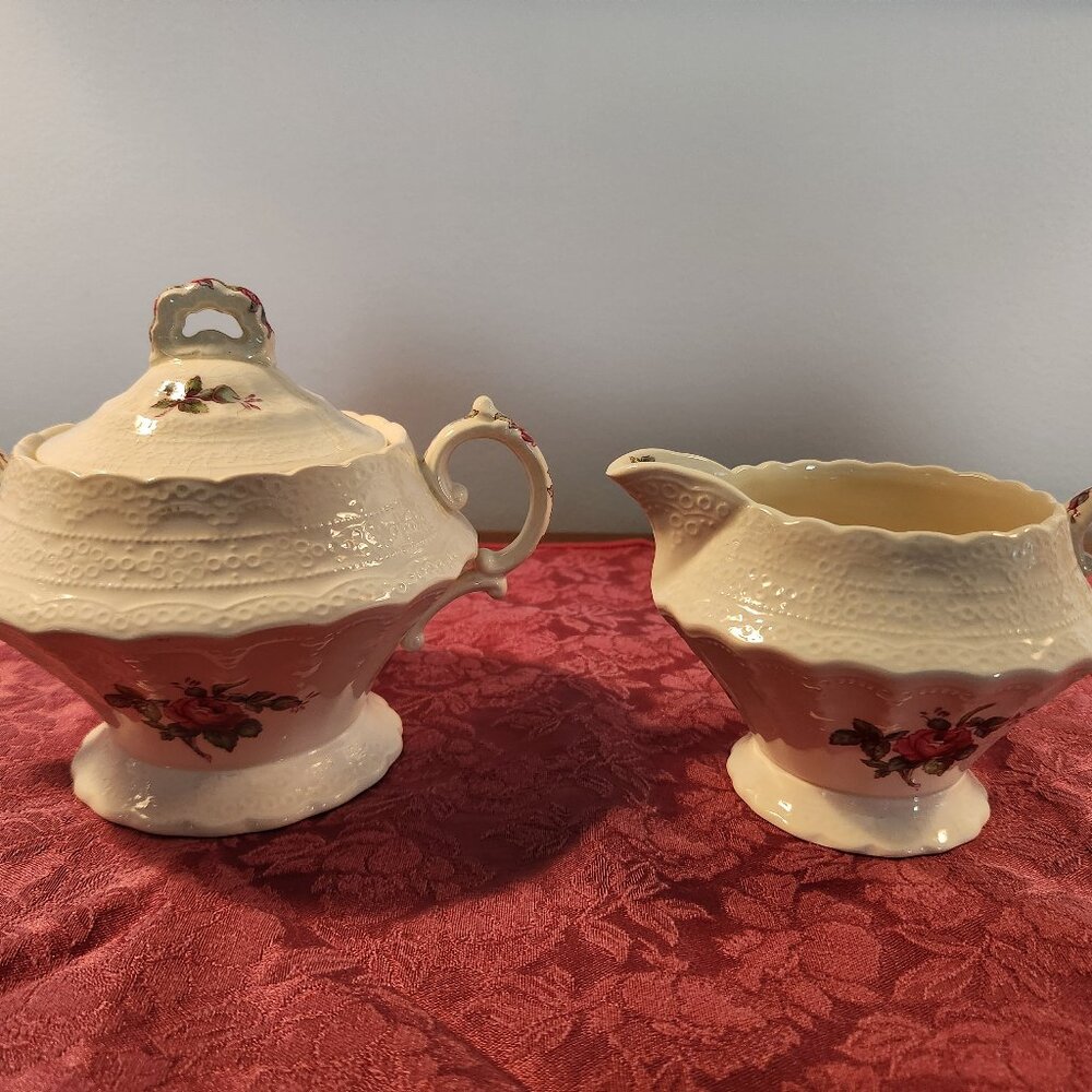 Spode Billingsley Rose Sugar Bowl & Creamer